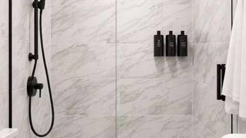 Shower, jetted bath, hair dryer, bidet