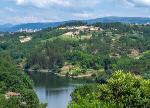 A lakeside view with a hill featuring buildings and greenery. - Villa With Pool Near Douro Valley (Penafiel)