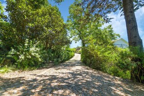 A cobblestone path flanked by dense green foliage leading to a building with a white facade. - Villa With Pool Near Douro Valley (Penafiel)