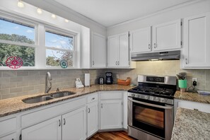Fridge, microwave, oven, stovetop - 1 Block to the  Beach + Game Room + Covered Deck | East Folly | Family Tides (Folly Beach)