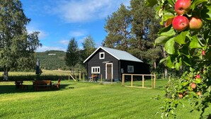 A black wooden house with a metal roof, surrounded by a grassy field and trees. - Villa Ragunda: Peace, space and Swedish adventure in the heart of Jämtland. (Hammarstrand)