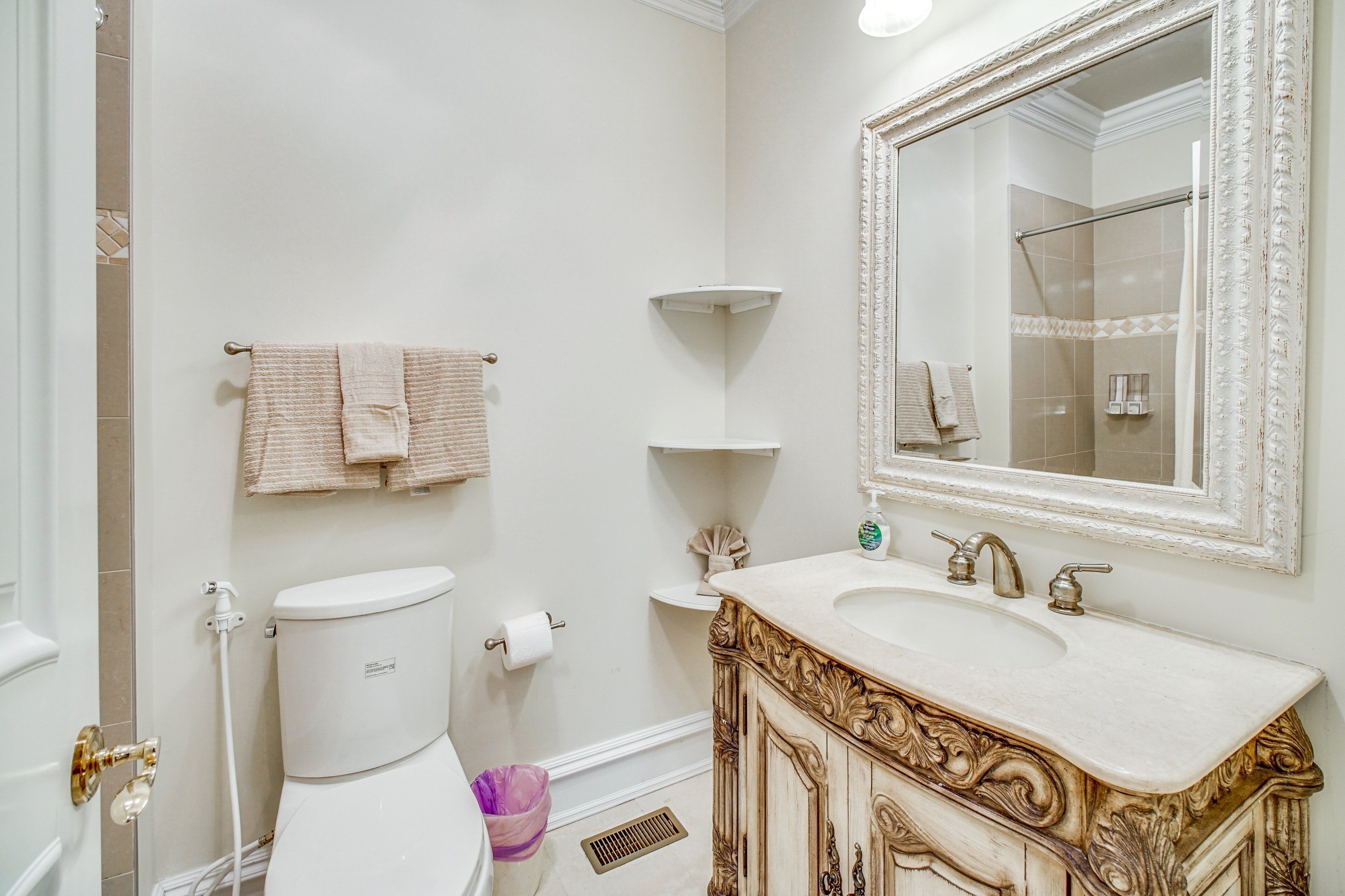 Towels, soap, shampoo, toilet paper