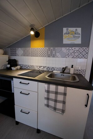 Fridge, microwave, stovetop, cookware/dishes/utensils - Apartment Lucca Porta Elisa (Lucca)