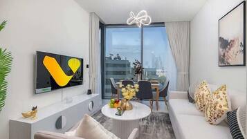 Luxury-Apartment, Stadtblick | Wohnbereich