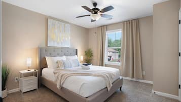 1 habitación, escritorio, tabla de planchar con plancha y cuna de viaje