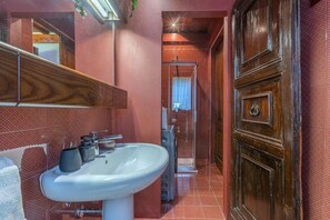 Een douche, een bidet, handdoeken
