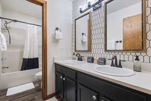 Shower, hair dryer, towels - New Listing! River Front Mountain Views | Air Conditioning | Pet-friendly (Ouray)