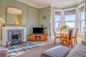 TV, fireplace - The Bowling Green  Sea Views in Central Seaton (Seaton)