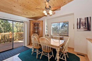 Dining - Spacious Moonridge Log Cabin with A/C, Game Room, 2 Fireplaces & Fenced Yard (Big Bear City)