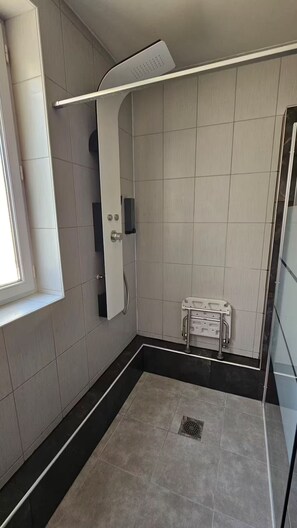Dusche, Haartrockner, Handtücher, Seife