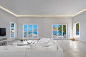 TV, music library, stereo - Seafront Villa Elvion, Divine Sea Views, Private Pool, Furnished Terrace,. (Syros)