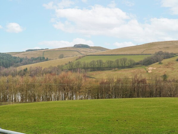 A rural landscape with rolling hills, a river, and a fence. - 2 Manorhouse Farm (Rochdale)