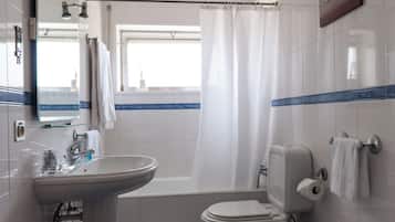 Hair dryer, bidet, towels, soap
