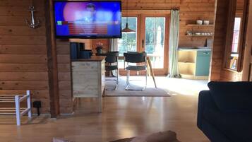 Fernseher, Kamin, DVD-Player, Bücher