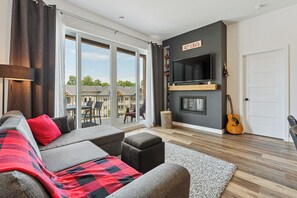 Fireplace, computer monitors