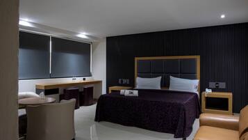 Desk, laptop workspace, free WiFi, bed sheets
