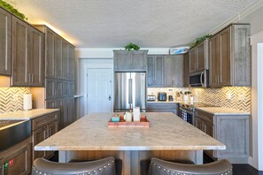 Fridge, microwave, oven, stovetop - Low Floor w Direct Gulf-front 2BR/BA at Emerald Isle, Beach Chair Set Up Included, Beachfront Pool, Hot Tub & Fitness Center on PCB's Quiet West End! (Panama City Beach)