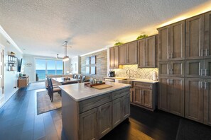 Fridge, microwave, oven, stovetop - Low Floor w Direct Gulf-front 2BR/BA at Emerald Isle, Beach Chair Set Up Included, Beachfront Pool, Hot Tub & Fitness Center on PCB's Quiet West End! (Panama City Beach)