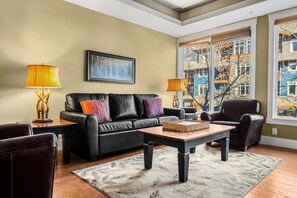 TV, fireplace - Elegant Mountain Retreat | Pool and Hot Tub (Canmore)