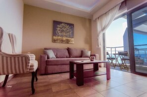Apartment, Balcony, City View | Living area - Gonis Suites - Paleochora (Kantanos-Selino)