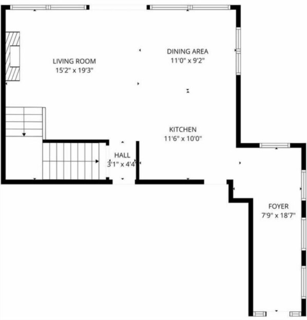 Plano de planta con sala de estar (4.6 x 5.9 metros), comedor (3.3 x 2.8 metros), cocina (3.5 x 3 metros), pasillo (0.9 x 1.3 metros) y vestíbulo (2.3 x 5.7 metros).