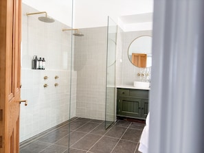 Shower, towels, soap, shampoo
