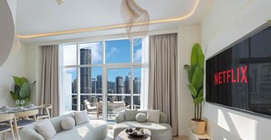 Duplex, Balcony, Canal View | Living area - LUX The Dorra Bay Marina View Suite (Dubai)