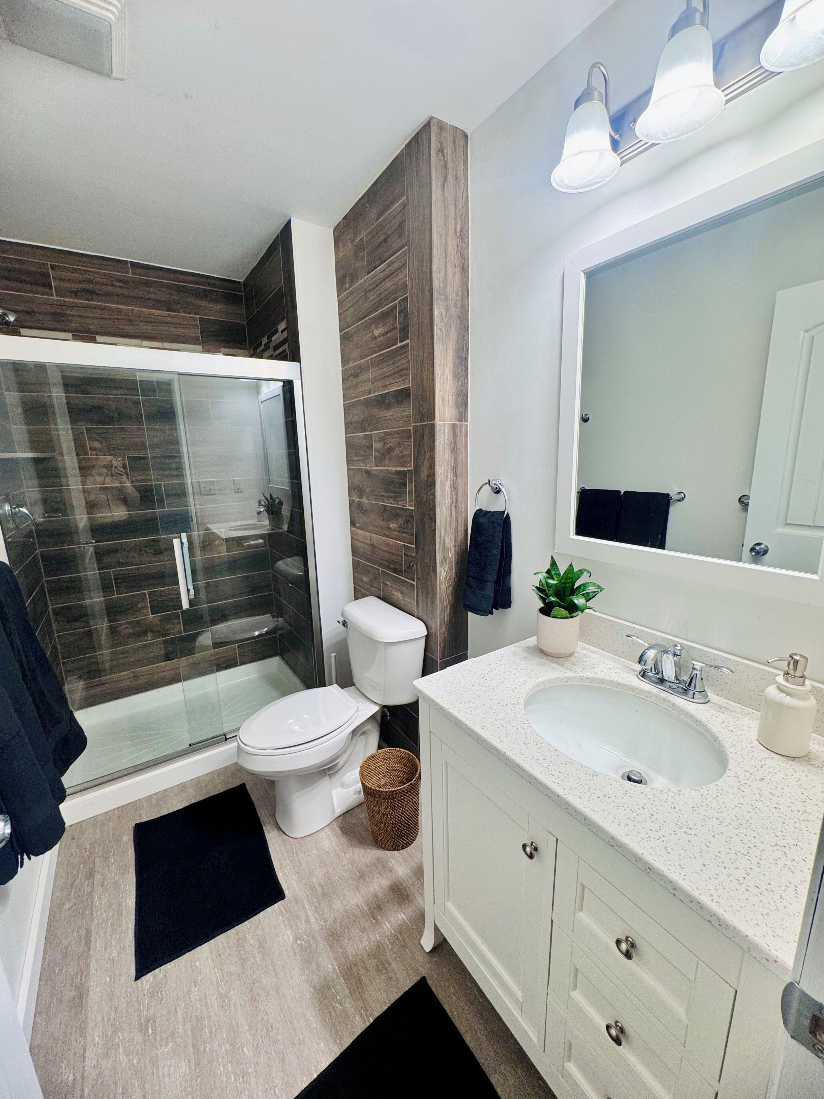 Shower, towels, soap, shampoo