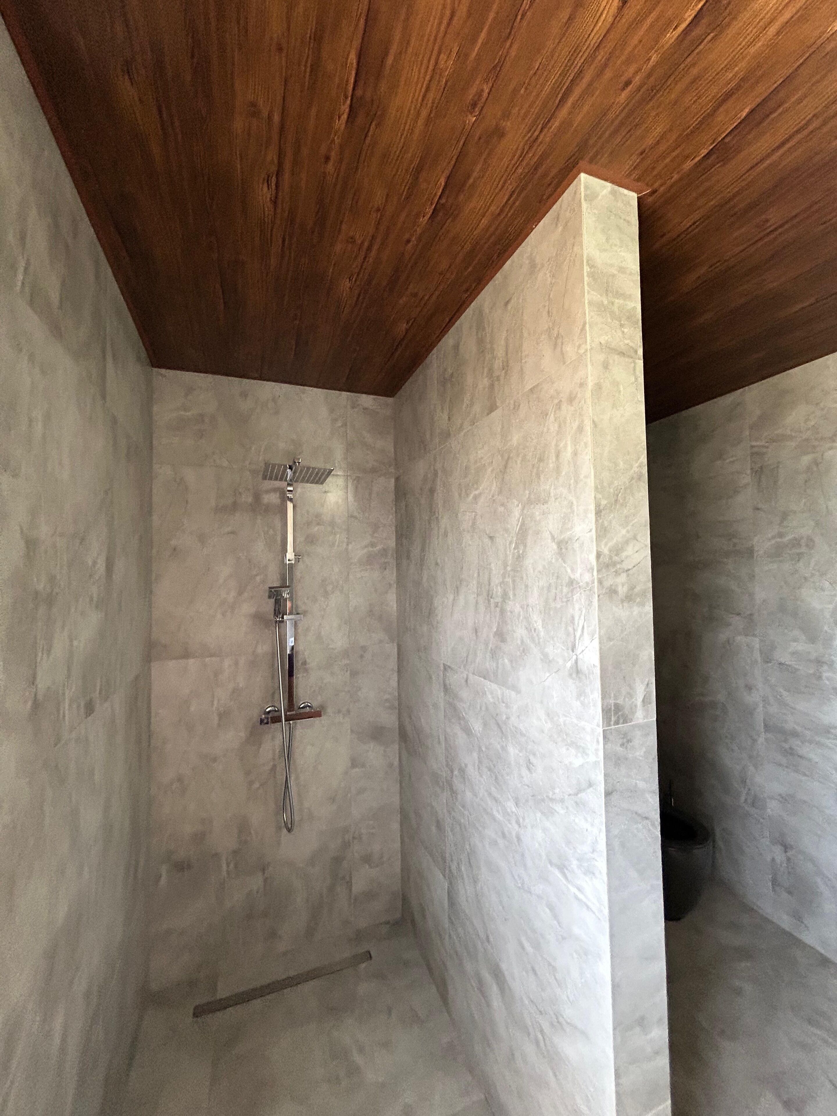 Shower, towels, soap, toilet paper
