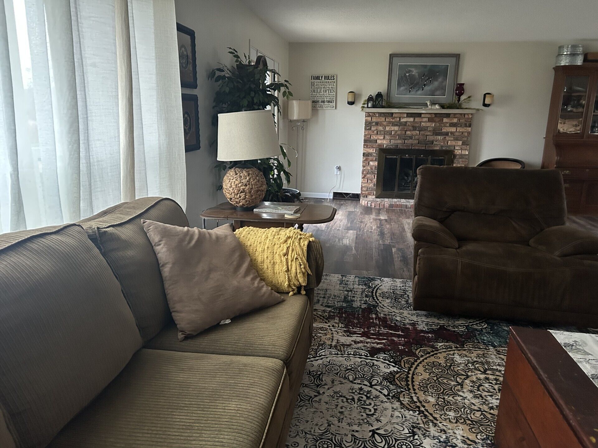 Fireplace, DVD player, books, video library