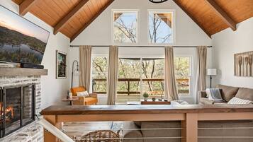 Smart TV, fireplace, table tennis, books