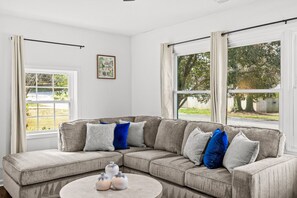 Living area - Spacious Charlotte Retreat with Private Hot Tub (Charlotte)