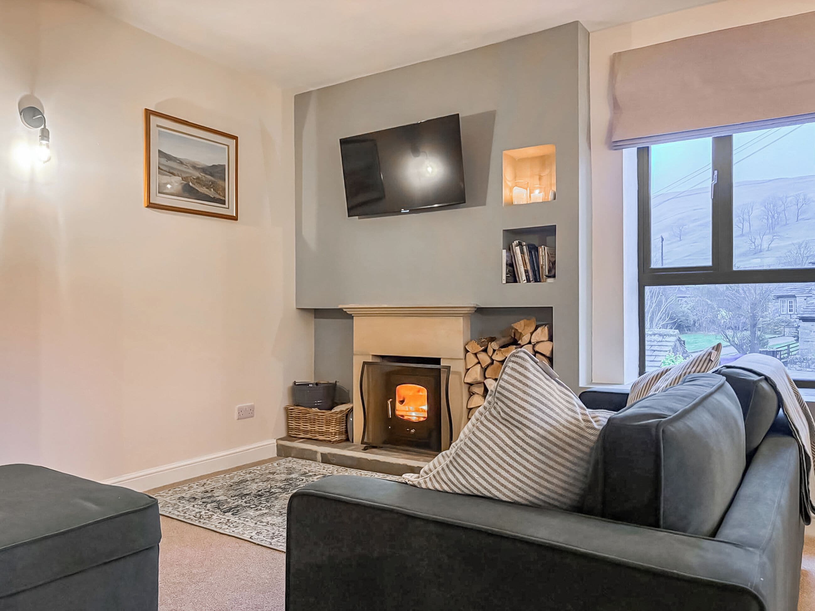 TV, fireplace