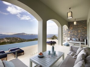 Outdoor dining - Villa Olivene, Divine Sea Views, Private Infinity Pool, Furnished Terrace,. (Crete)