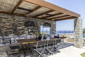 Outdoor dining - Seafront Villa Gaione, Divine Sea Views, Private Infinity Pool, Furnished. (Crete)