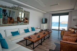 TV, table football - Seafront Villa Astraiax, Divine Sea Views, Private Infinity Pool, Furnished. (Crete)