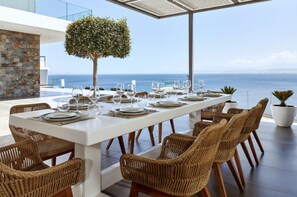 Outdoor dining - Seafront Villa Helionis, Divine Sea Views, Private Infinity Pool, Furnished. (Crete)