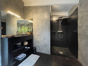 Shower, hair dryer, towels, toilet paper - Top floor, 3 double bedrooms, roof top, fabulous sea, mountain and village views (Santa-Reparata-di-Balagna)