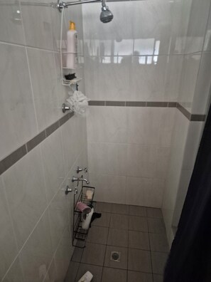 Douche, serviettes fournies, savon, papier toilette
