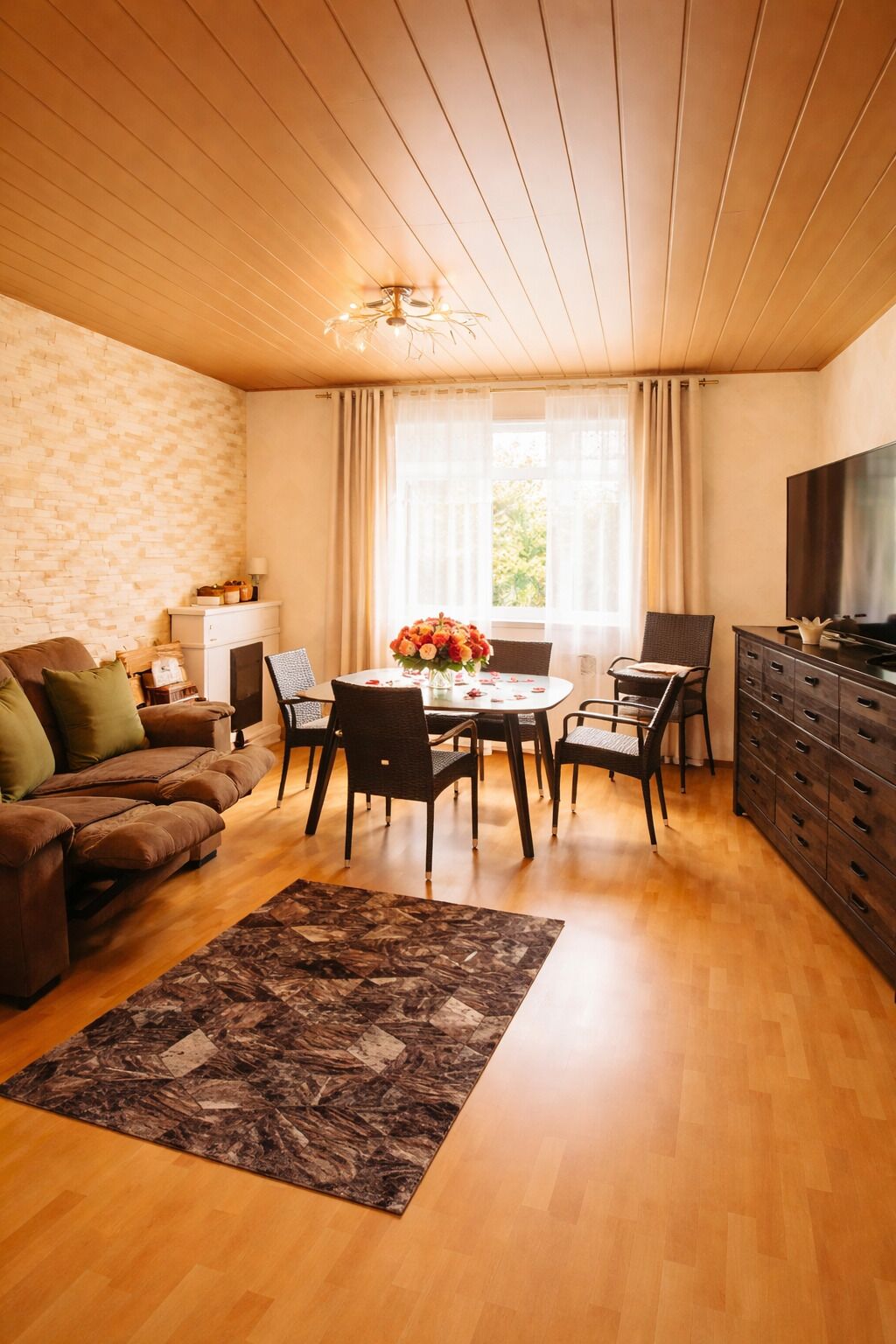 TV, fireplace