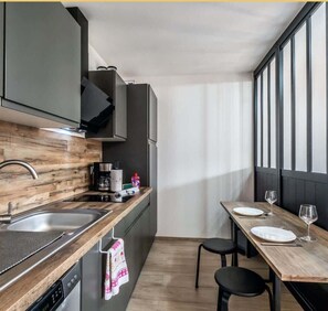 Fridge, microwave, oven, dishwasher - Chez Pierre I Studio I Thonon (Thonon-les-Bains)