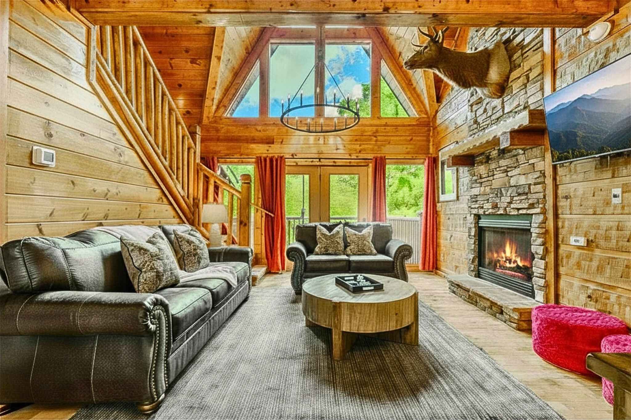 Smart TV, fireplace, table football, books