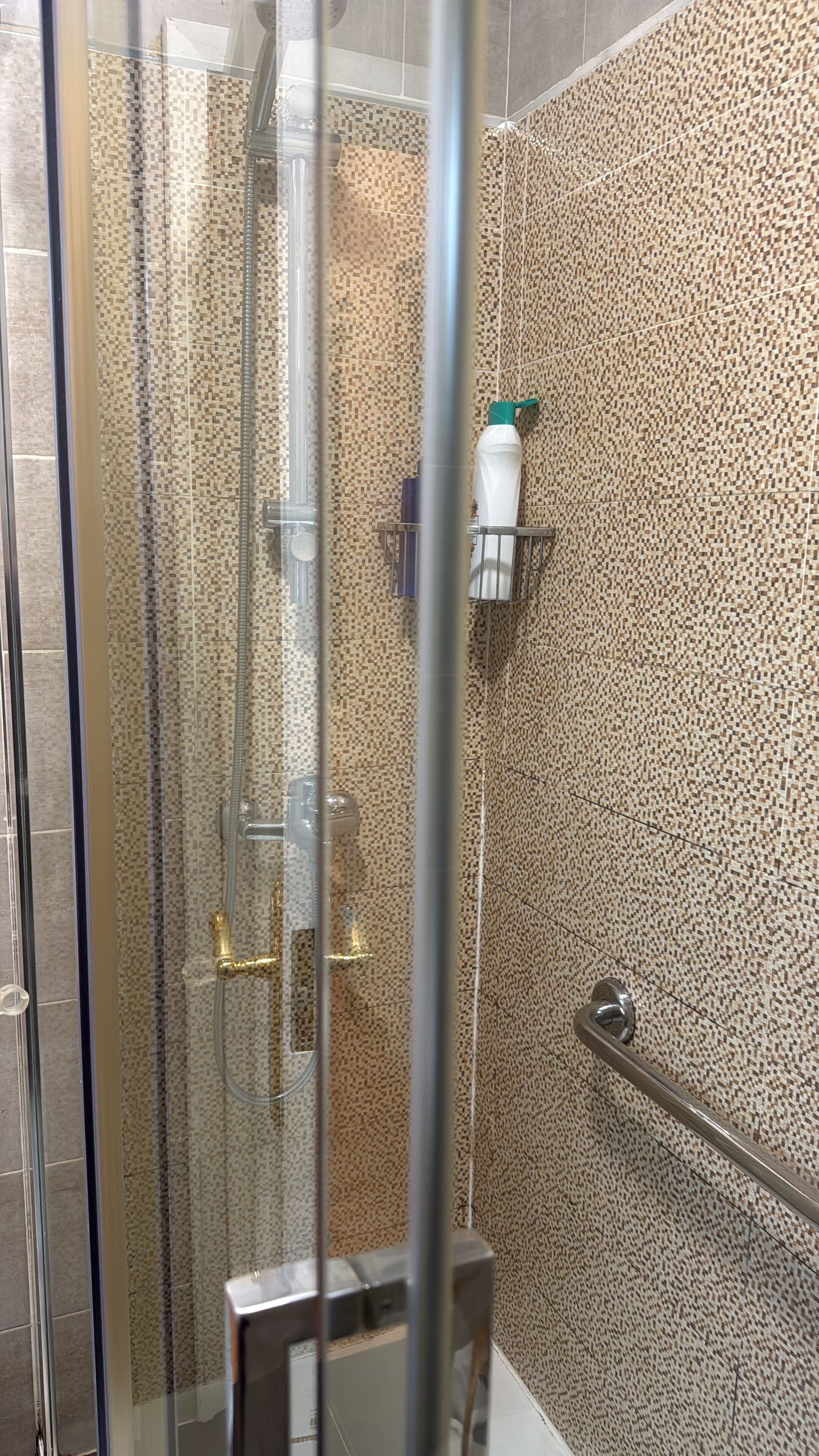 Een douche, een haardroger, handdoeken, zeep
