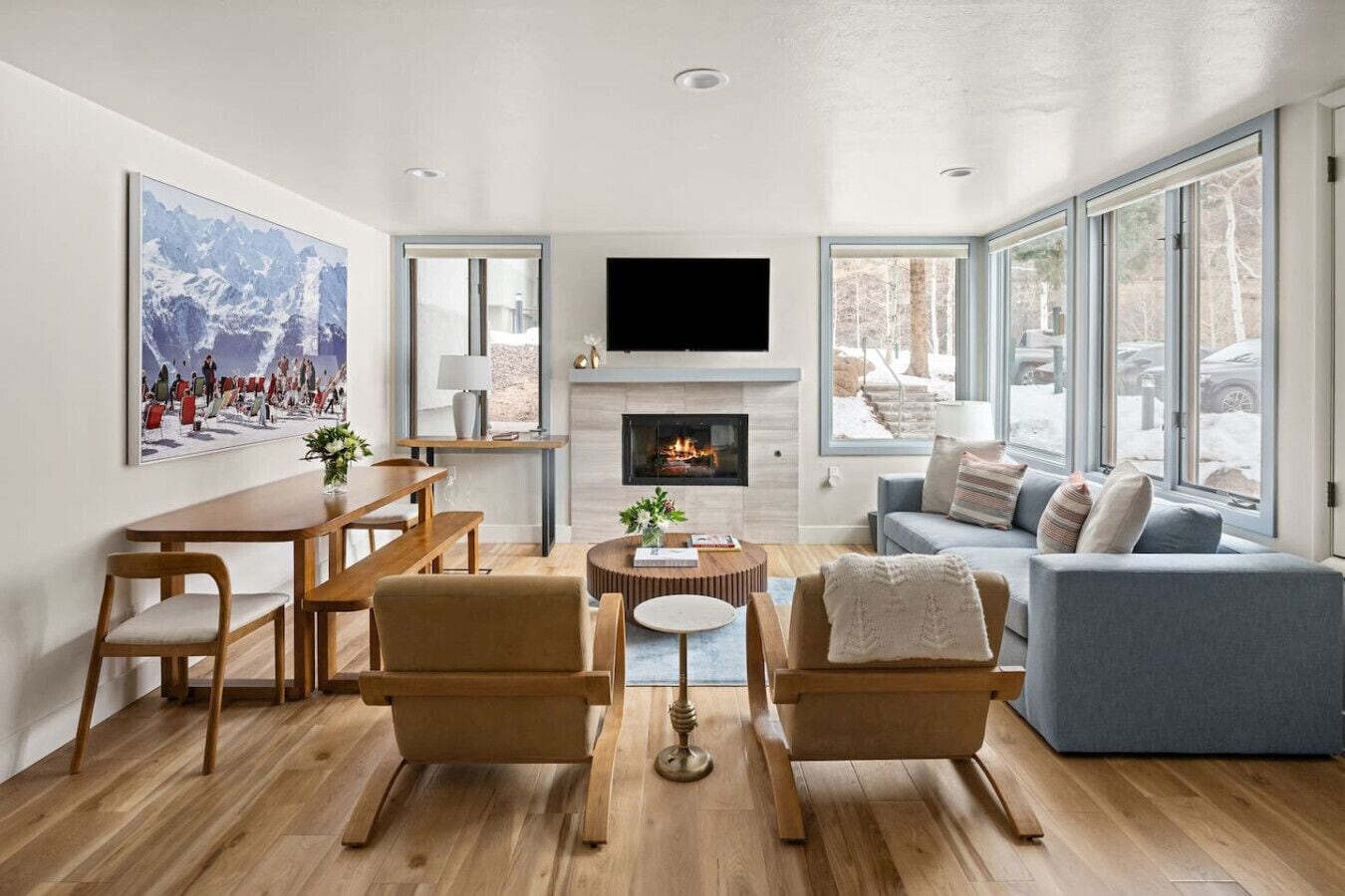 TV, fireplace