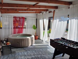 Terrace/patio - Wooden retreat with pool and jacuzzi in peaceful countryside. (Zasadbreg)