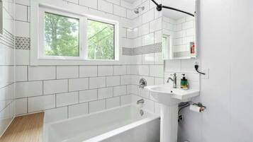 Hair dryer, bidet, towels, soap