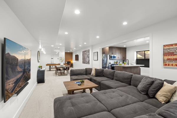 Sink into a massive sectional couch while you watch the game, or a movie