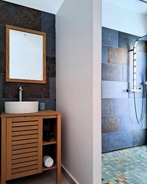 Shower, towels, toilet paper - Au Bois Dormant - 3 bedroom villa, swimming pool 10 minutes from the beach (Saint-Pierre)