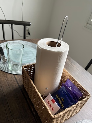 Shower, bidet, towels, soap