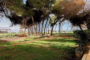 A park with trees, a grassy area, and a body of water in the background. - Casa sul mare Rivabella by Casa di Marco (Rivabella)